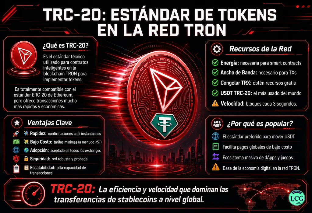 Infograf&iacute;a explicativa sobre Trc 20 en blockchain y crypto