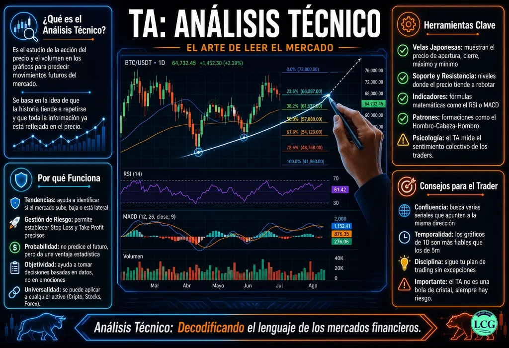 Infografía explicativa sobre Technical Analysis (Ta) en blockchain y crypto