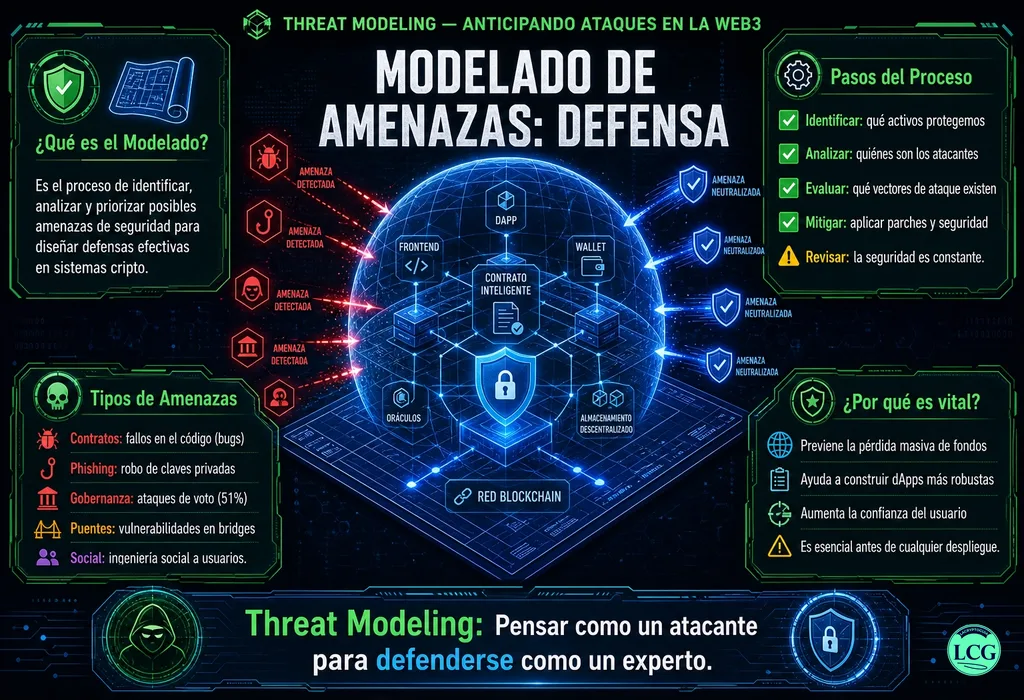 Infograf&iacute;a explicativa sobre Threat Modeling en blockchain y crypto