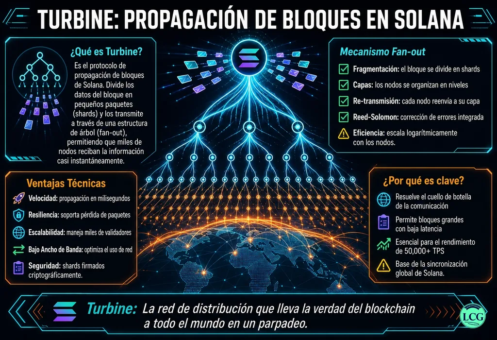 Infograf&iacute;a explicativa sobre Turbine en blockchain y crypto