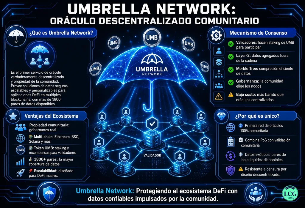 Infograf&iacute;a explicativa sobre Umbrella Network en blockchain y crypto