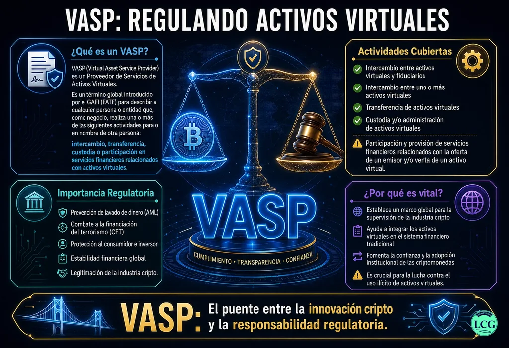 Infograf&iacute;a explicativa sobre Vasp en blockchain y crypto