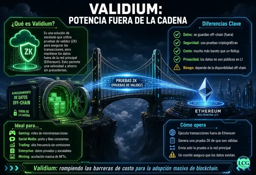 Infograf&iacute;a explicativa sobre Validium en blockchain y crypto