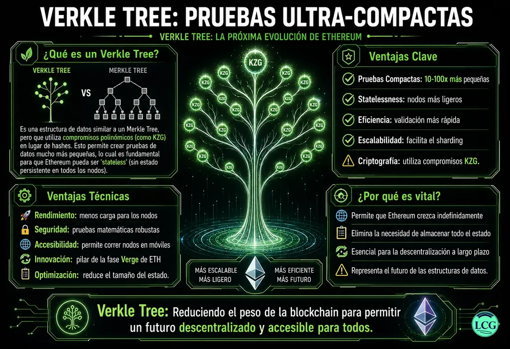 Infograf&iacute;a explicativa sobre Verkle Tree en blockchain y crypto
