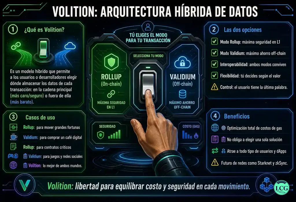 Infograf&iacute;a explicativa sobre Volition en blockchain y crypto