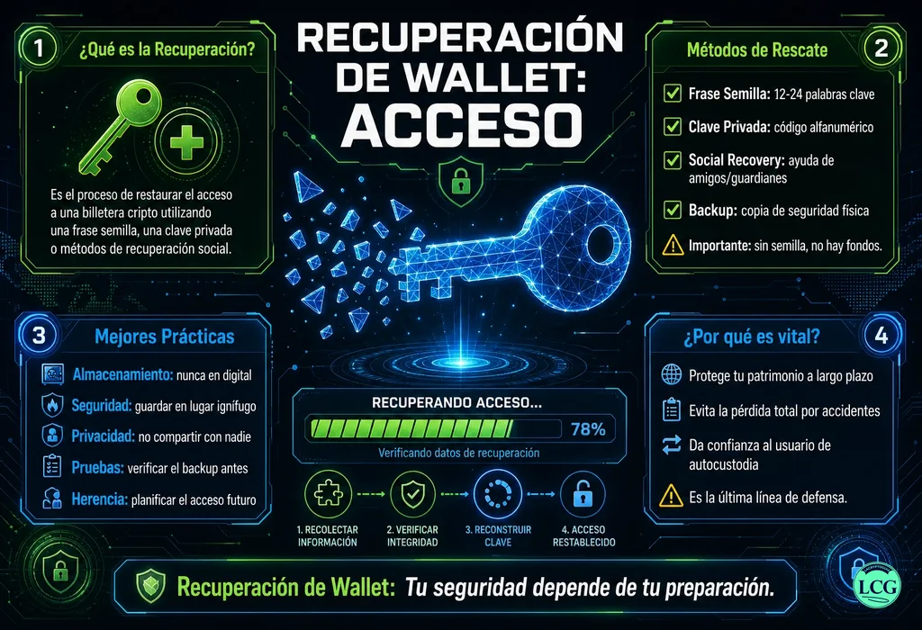 Infografía explicativa sobre Wallet Recovery en blockchain y crypto