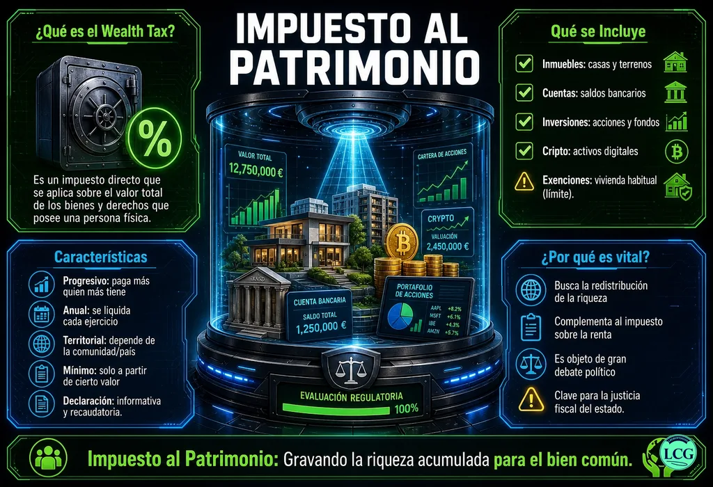 Infograf&iacute;a explicativa sobre Wealth Tax en blockchain y crypto