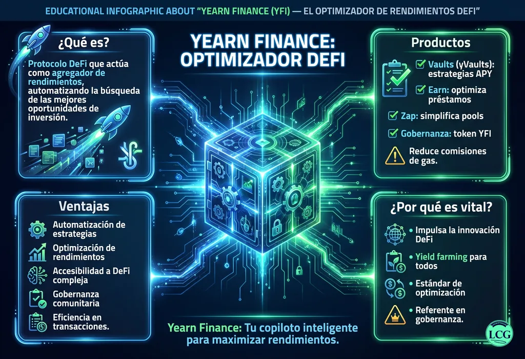 Infograf&iacute;a explicativa sobre Yearn Finance (Yfi) en blockchain y crypto