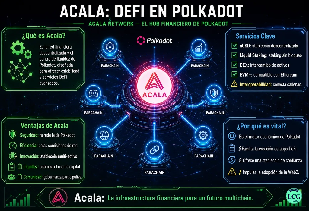 Infograf&iacute;a explicativa sobre Acala Network en blockchain y crypto