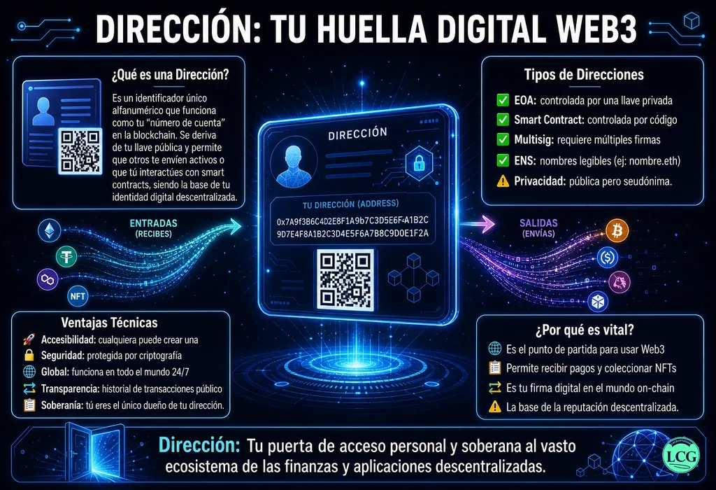 Infograf&iacute;a explicativa sobre Address en blockchain y crypto