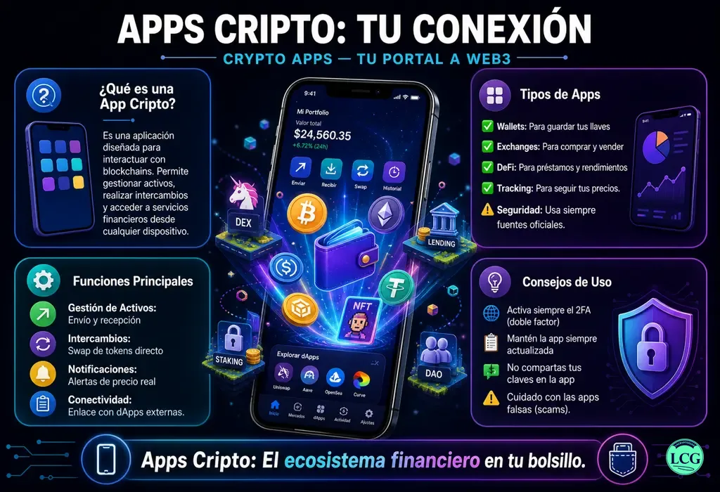 Infograf&iacute;a explicativa sobre App en blockchain y crypto