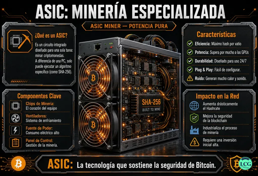 Infograf&iacute;a explicativa sobre Asic en blockchain y crypto