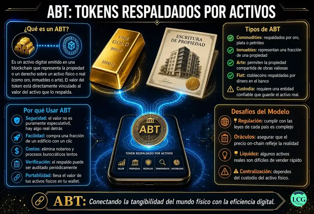 Infograf&iacute;a explicativa sobre Asset Backed Tokens (Abt) en blockchain y crypto
