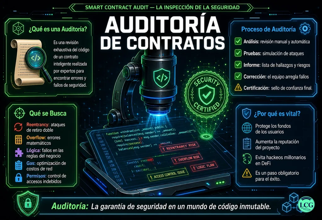 Infografía explicativa sobre Audit en blockchain y crypto