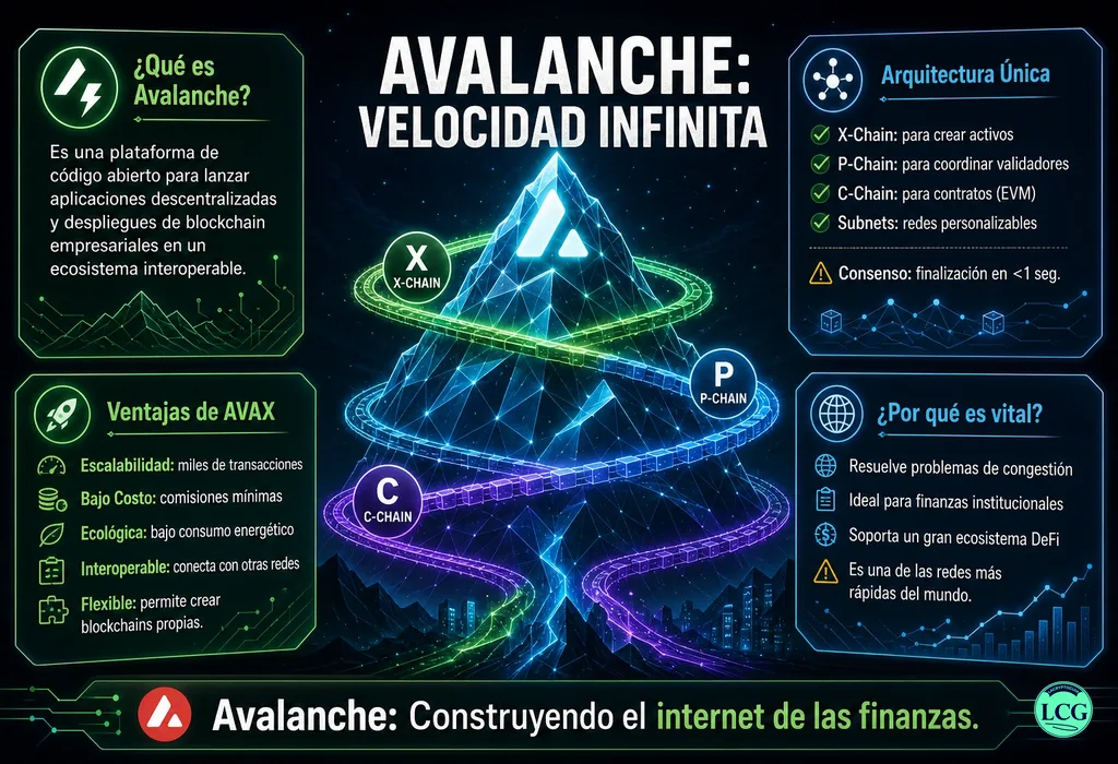 Infograf&iacute;a explicativa sobre Avalanche en blockchain y crypto