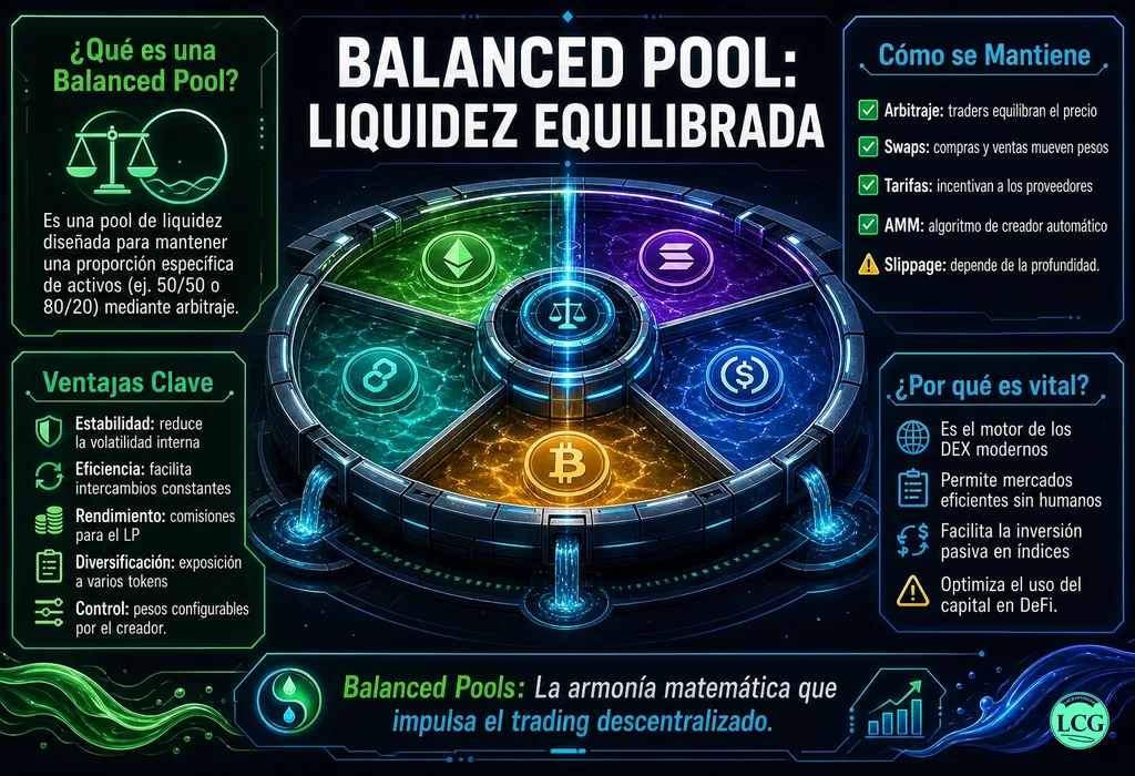 Infograf&iacute;a explicativa sobre Balanced Pool en blockchain y crypto