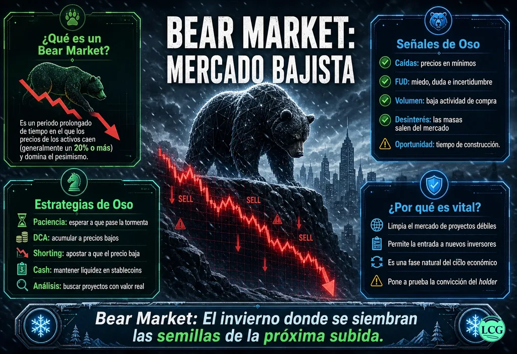 Infograf&iacute;a explicativa sobre Bear Market en blockchain y crypto
