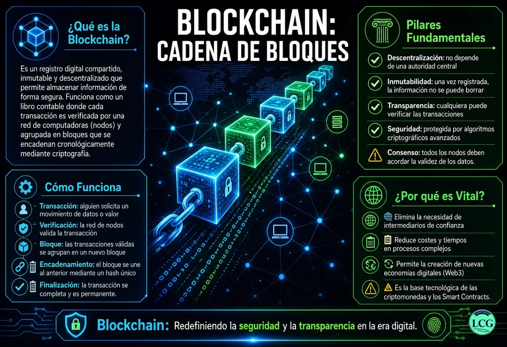 Infograf&iacute;a explicativa sobre Blockchain en blockchain y crypto