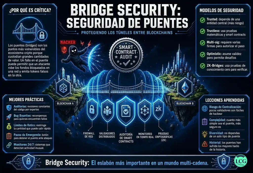 Infograf&iacute;a explicativa sobre Bridge Security en blockchain y crypto
