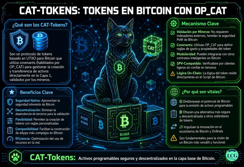Infograf&iacute;a explicativa sobre Cat Tokens en blockchain y crypto
