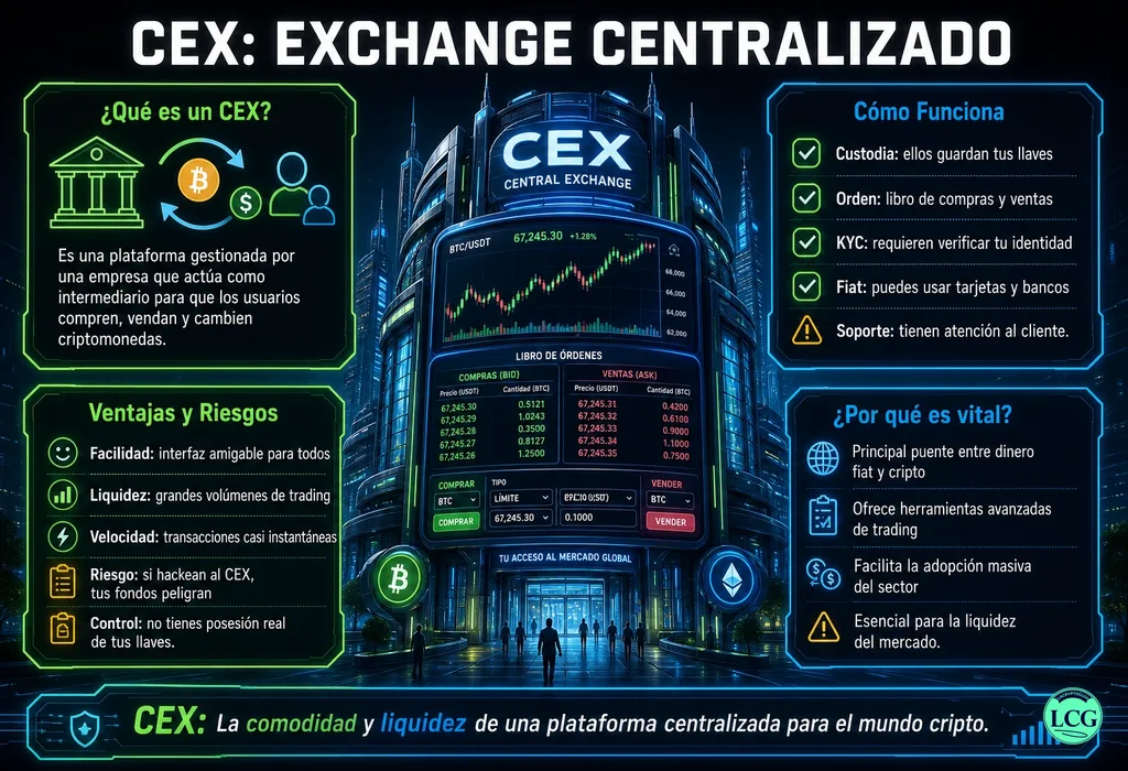 Infograf&iacute;a explicativa sobre Cex en blockchain y crypto