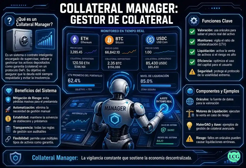 Infograf&iacute;a explicativa sobre Collateral Manager en blockchain y crypto
