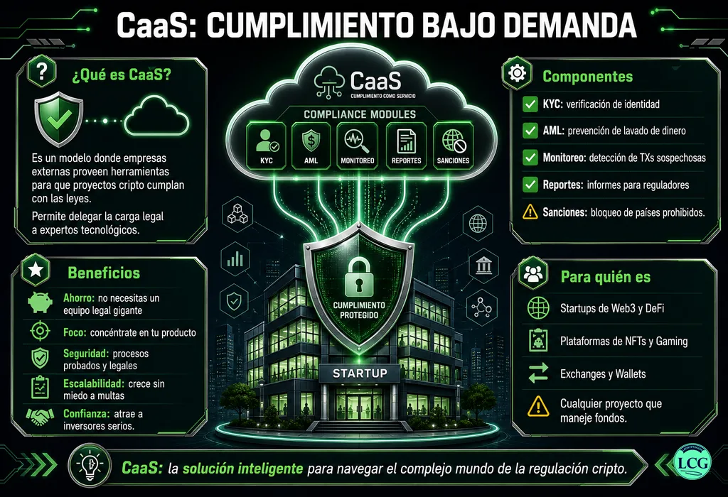 Infograf&iacute;a explicativa sobre Compliance As A Service (Caas) en blockchain y crypto