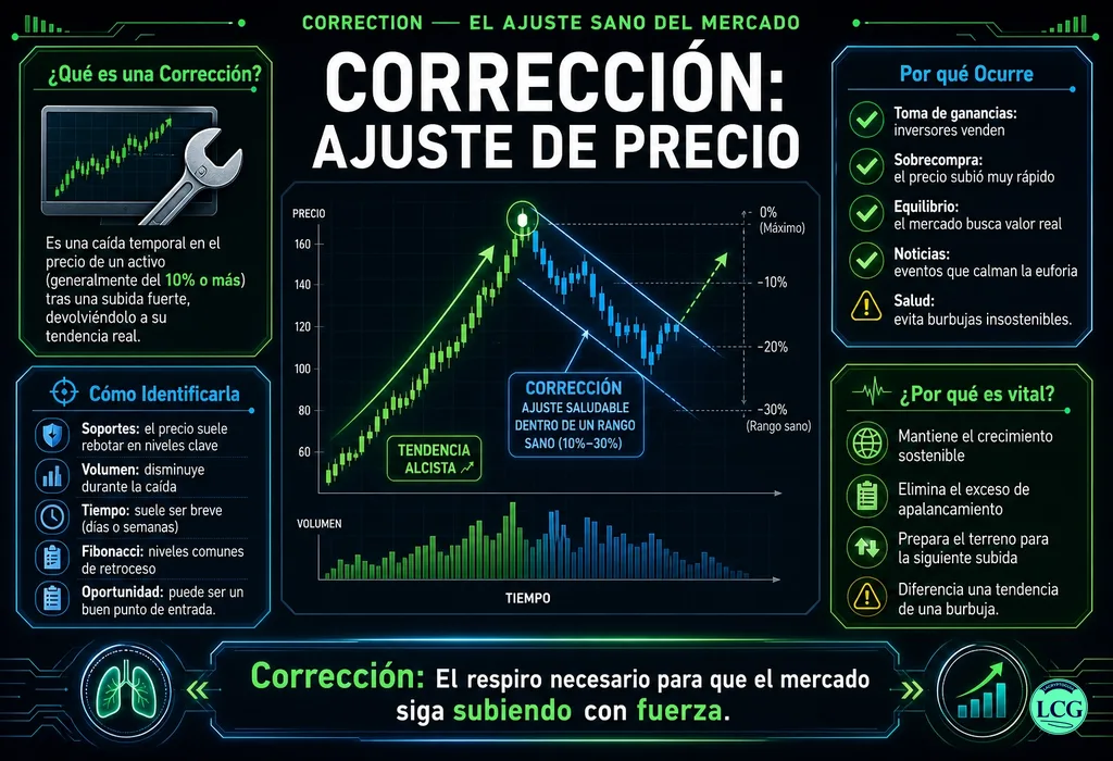 Infograf&iacute;a explicativa sobre Correction en blockchain y crypto