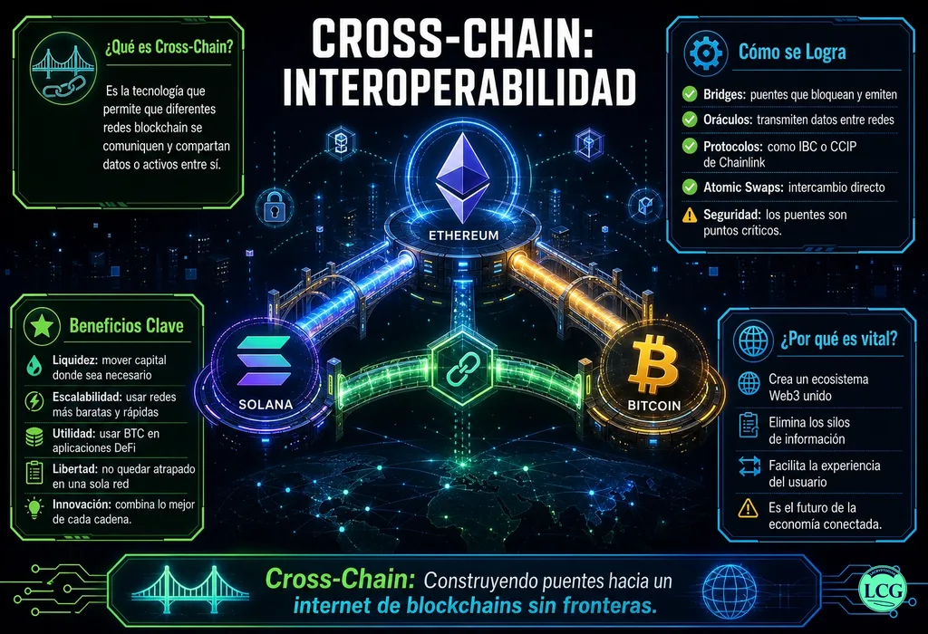Infograf&iacute;a explicativa sobre Cross Chain en blockchain y crypto