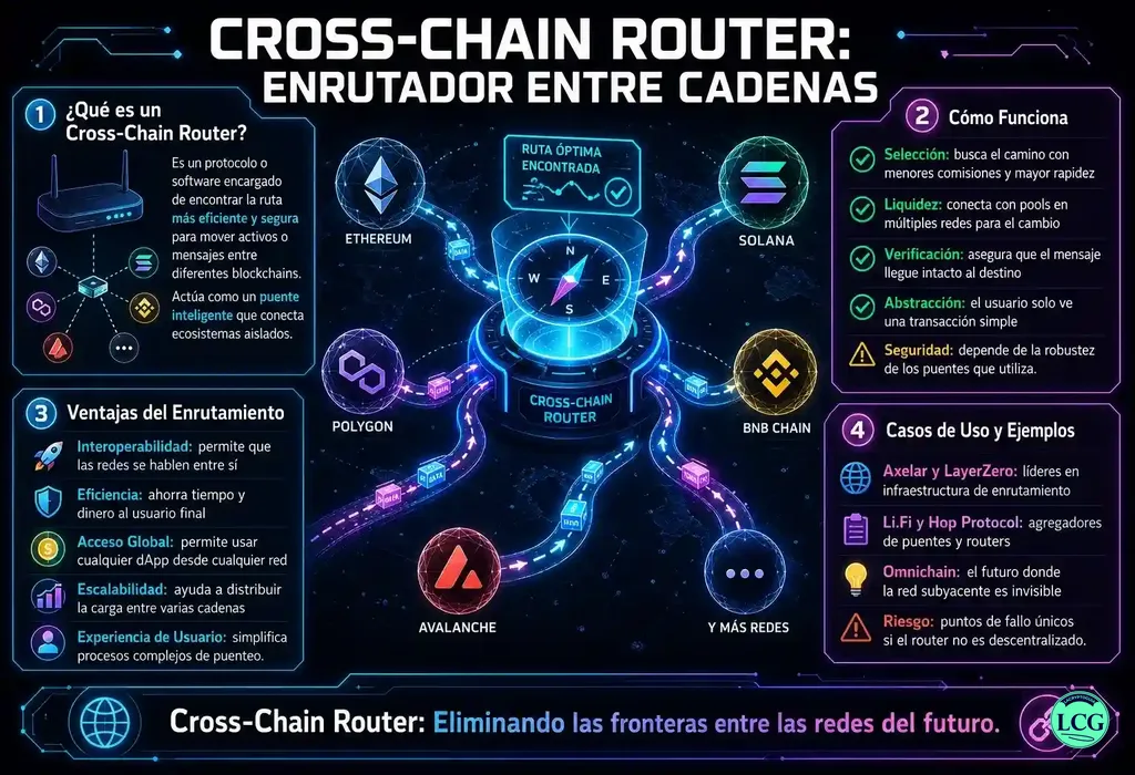 Infograf&iacute;a explicativa sobre Cross Chain Router en blockchain y crypto