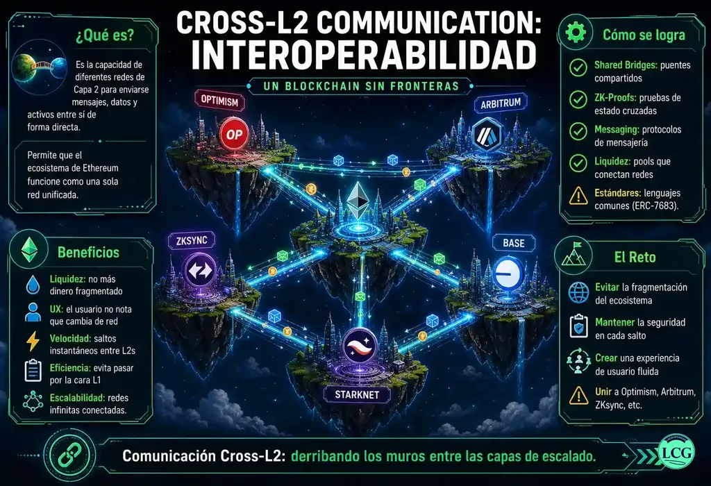 Infograf&iacute;a explicativa sobre Cross L2 Communication en blockchain y crypto