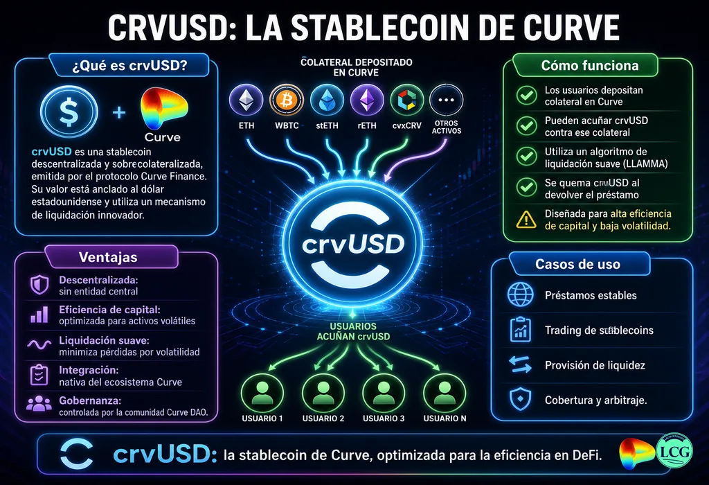 Infograf&iacute;a explicativa sobre Crvusd en blockchain y crypto