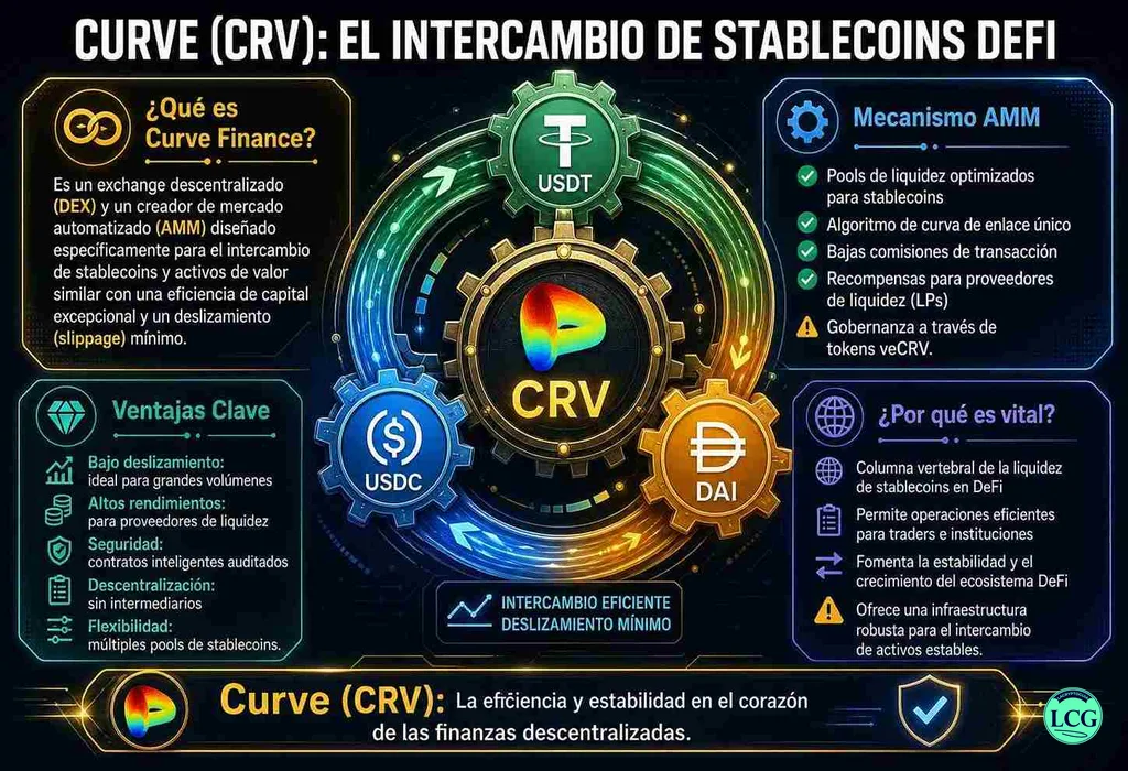 Infograf&iacute;a explicativa sobre Curve en blockchain y crypto