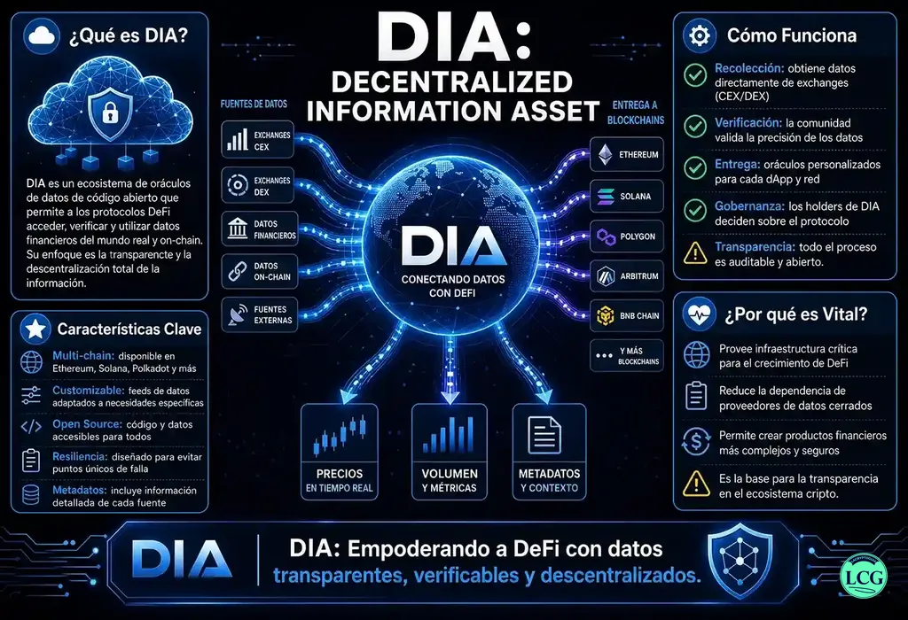 Infograf&iacute;a explicativa sobre Decentralized Information Asset (Dia) en blockchain y crypto