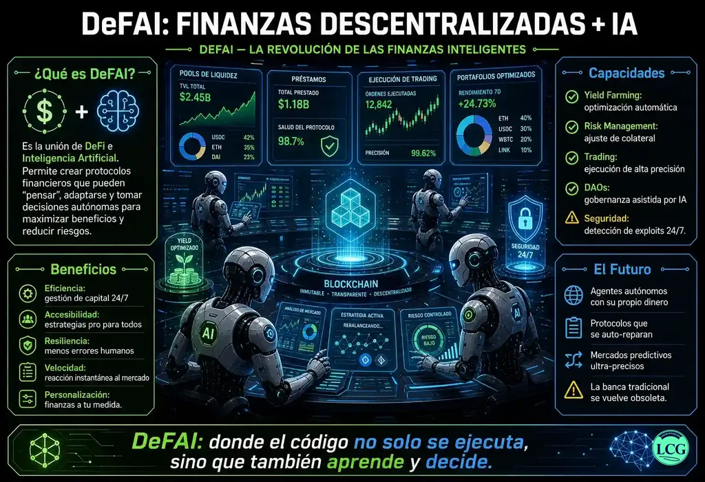 Infograf&iacute;a explicativa sobre Defai en blockchain y crypto