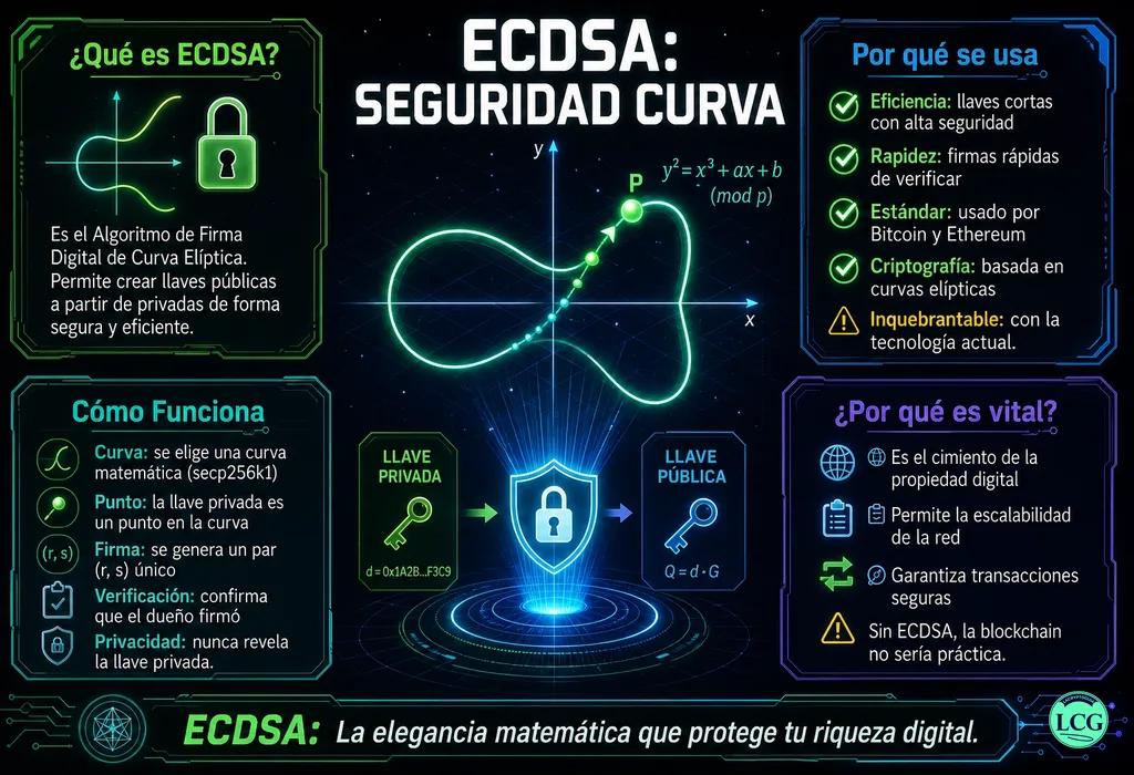 Infograf&iacute;a explicativa sobre Ecdsa en blockchain y crypto