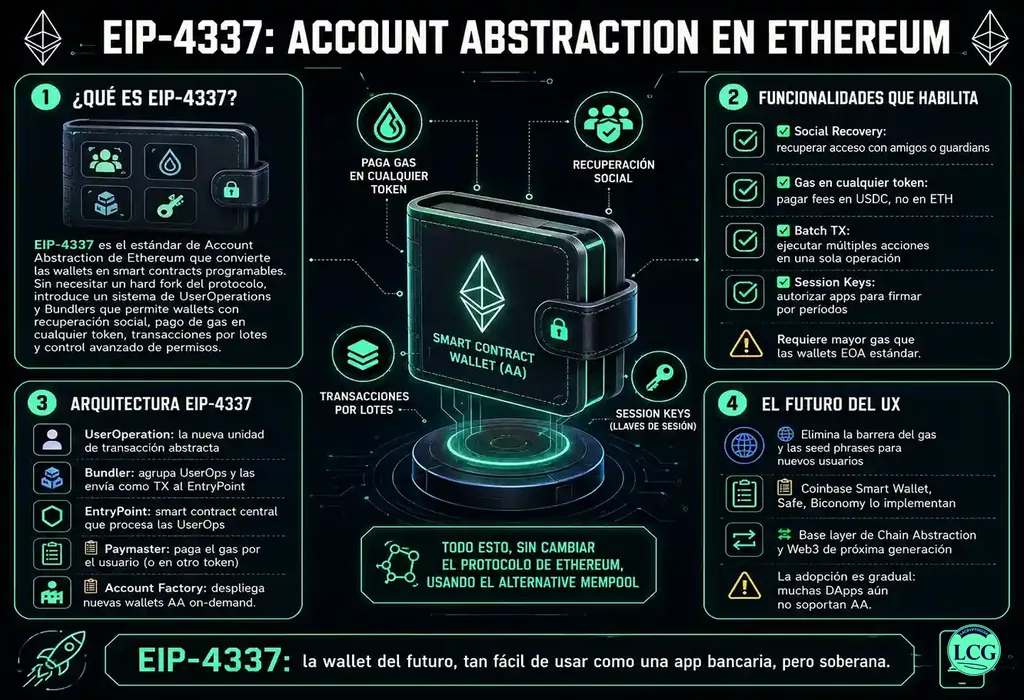 Infograf&iacute;a explicativa sobre Eip 4337 en blockchain y crypto
