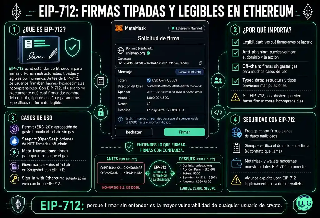 Infograf&iacute;a explicativa sobre Eip 712 en blockchain y crypto