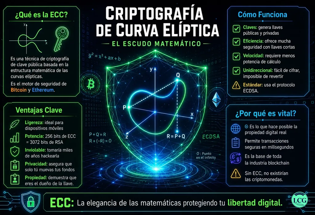 Infograf&iacute;a explicativa sobre Elliptic Curve Cryptography en blockchain y crypto