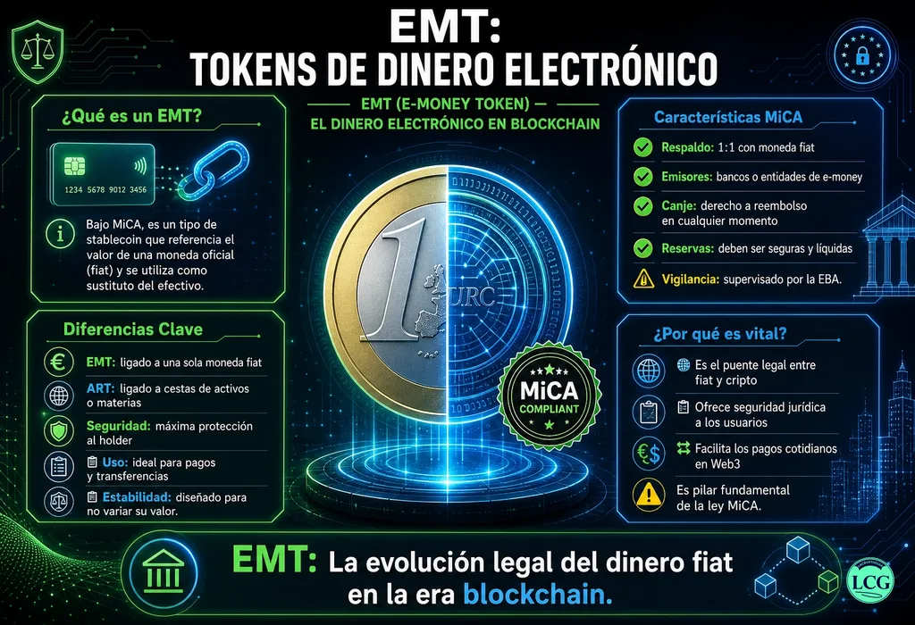 Infograf&iacute;a explicativa sobre Emt en blockchain y crypto