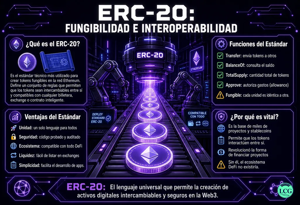 Infograf&iacute;a explicativa sobre Erc 20 en blockchain y crypto