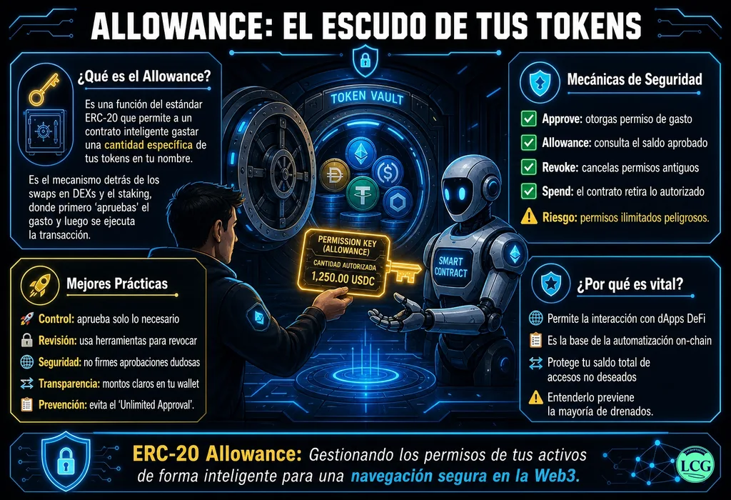 Infograf&iacute;a explicativa sobre Erc 20 Allowance en blockchain y crypto
