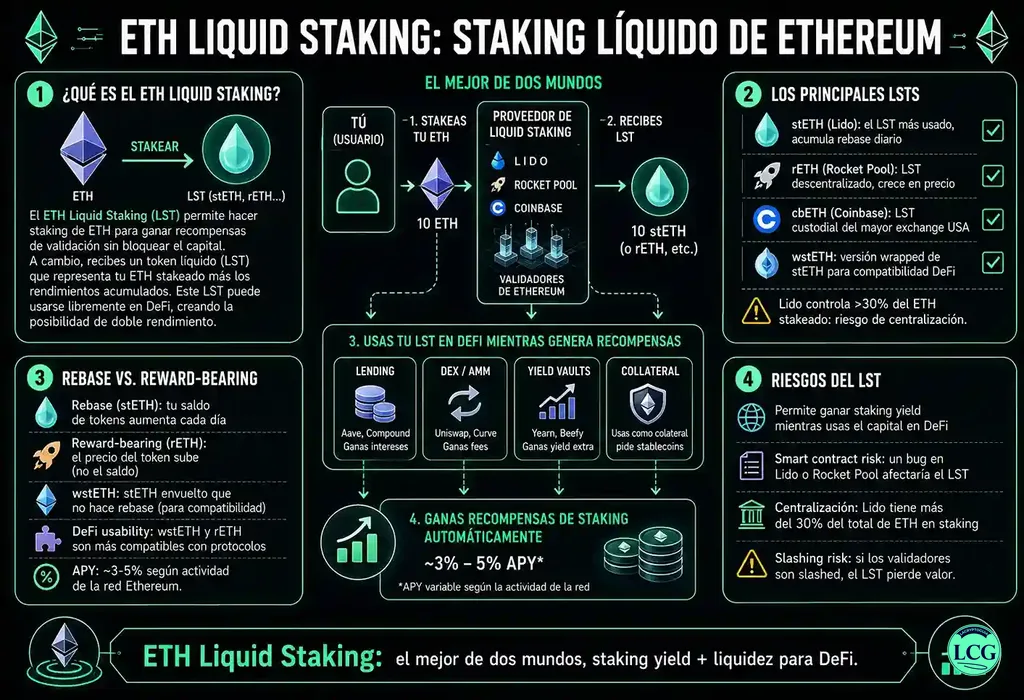 Infograf&iacute;a explicativa sobre Eth Liquid Staking en blockchain y crypto