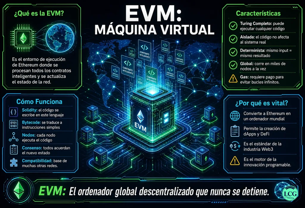 Infograf&iacute;a explicativa sobre Evm en blockchain y crypto