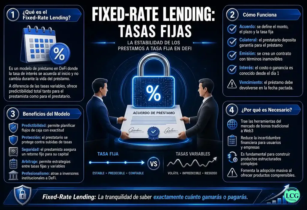 Infograf&iacute;a explicativa sobre Fixed Rate Lending en blockchain y crypto