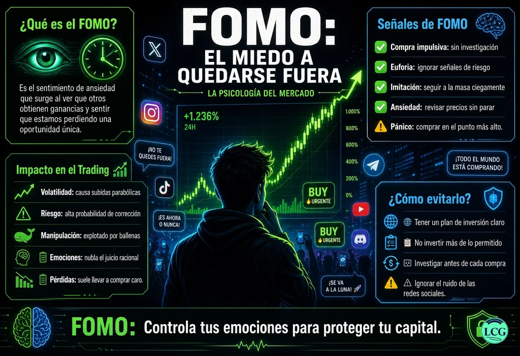 Infograf&iacute;a explicativa sobre Fomo en blockchain y crypto