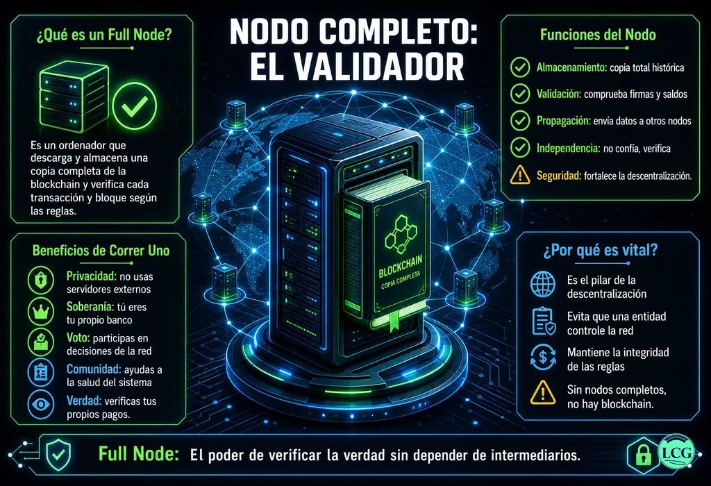 Infograf&iacute;a explicativa sobre Full Node en blockchain y crypto