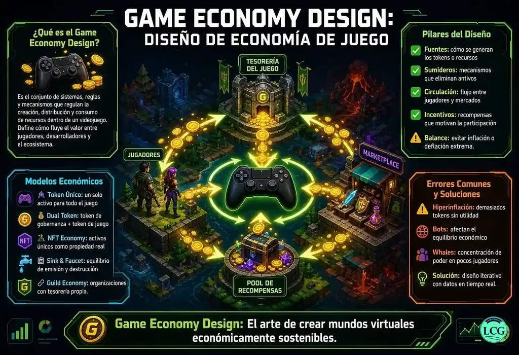 Infograf&iacute;a explicativa sobre Game Economy Design en blockchain y crypto