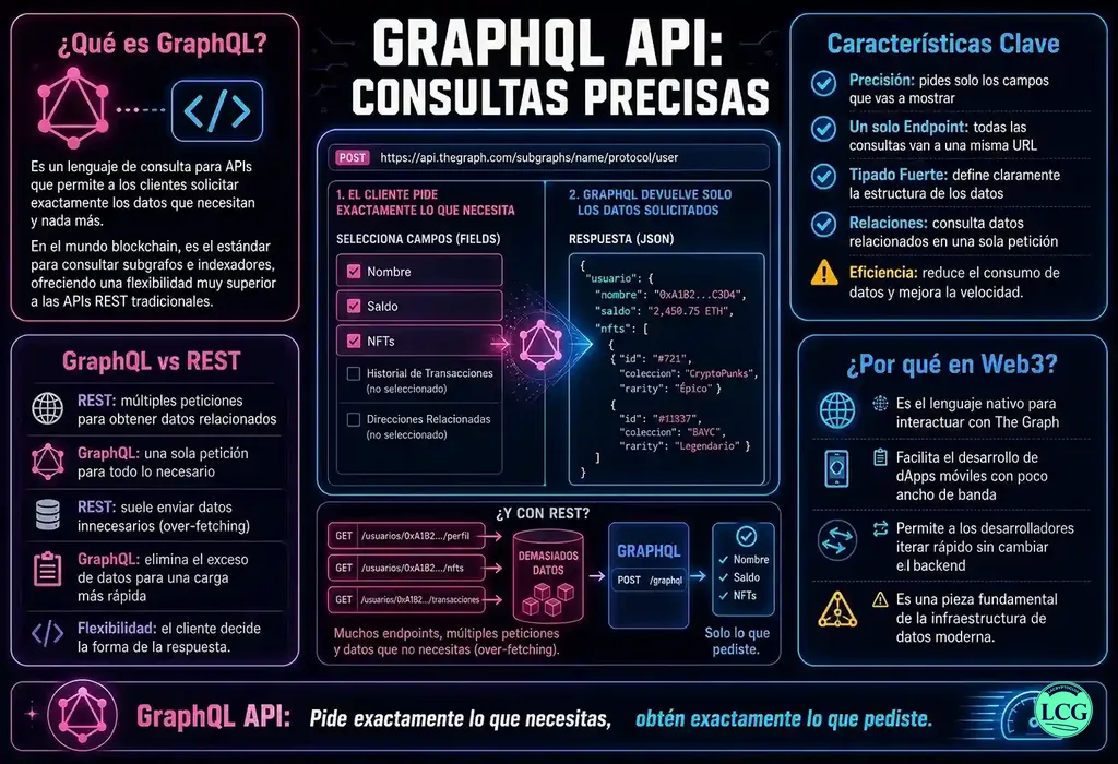 Infograf&iacute;a explicativa sobre Graphql Api en blockchain y crypto