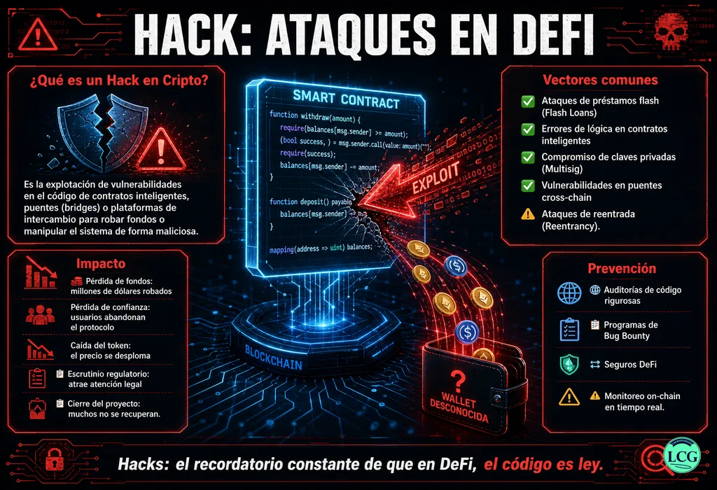Infograf&iacute;a explicativa sobre Hack en blockchain y crypto